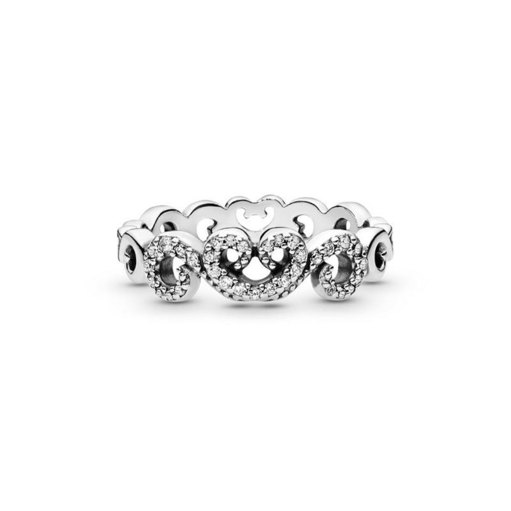 Pandora Silver Cz Heart Swirls Ring Size 6
